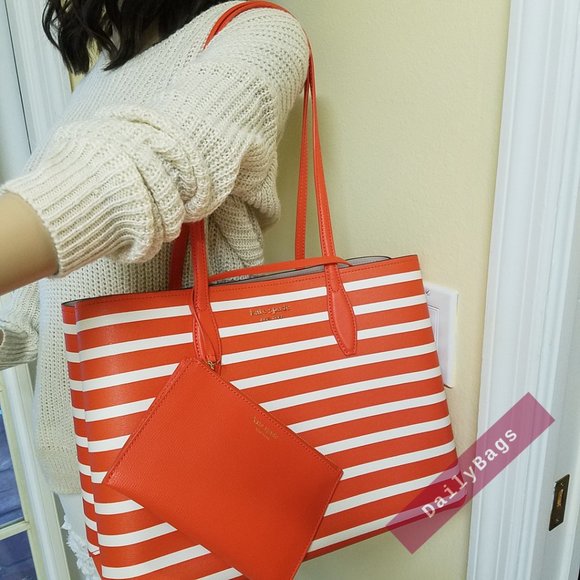 NWT KATE SPADE TAMARILLO MULTI ORANGE ALL DAY SAILING STRIPE MULTI LARGE BAG - Picture 3 of 9